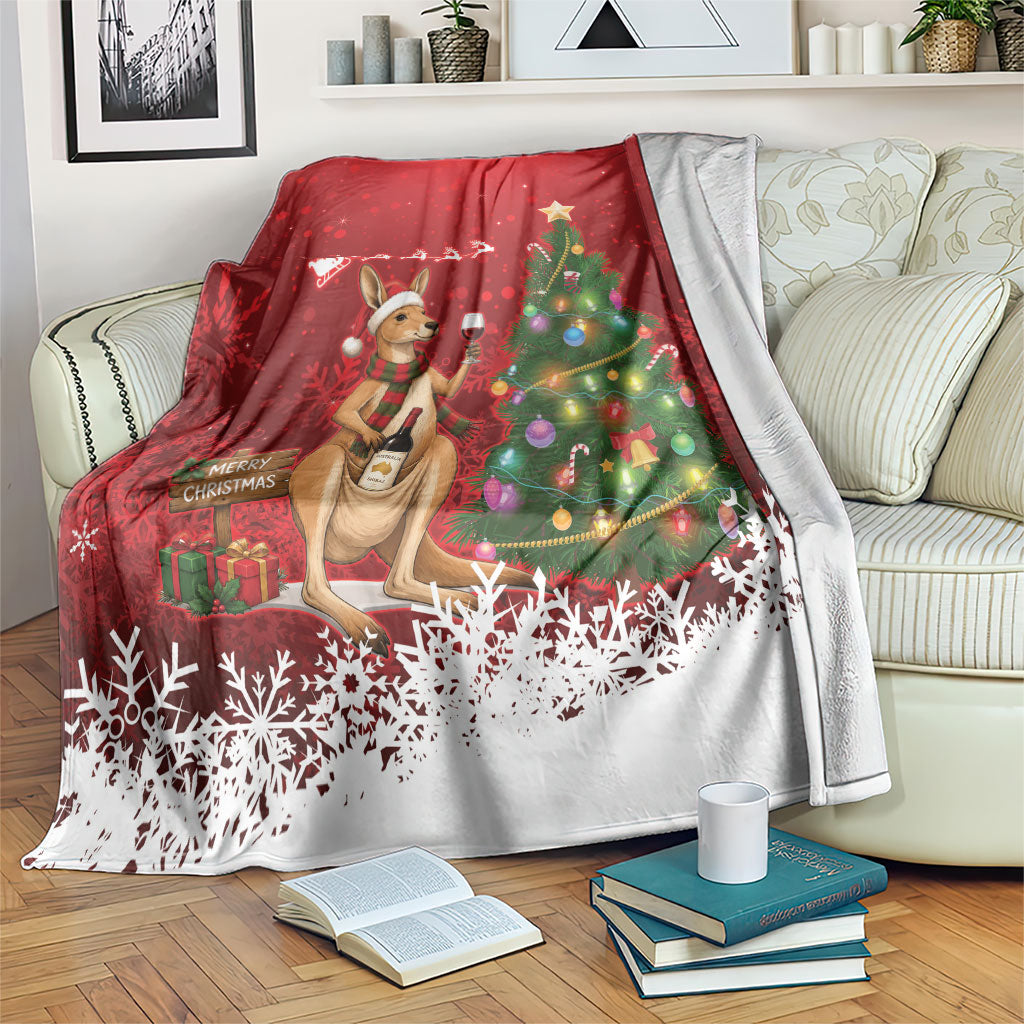 Australia Christmas In July Blanket Kangaroo Santa With Aussie Wine
