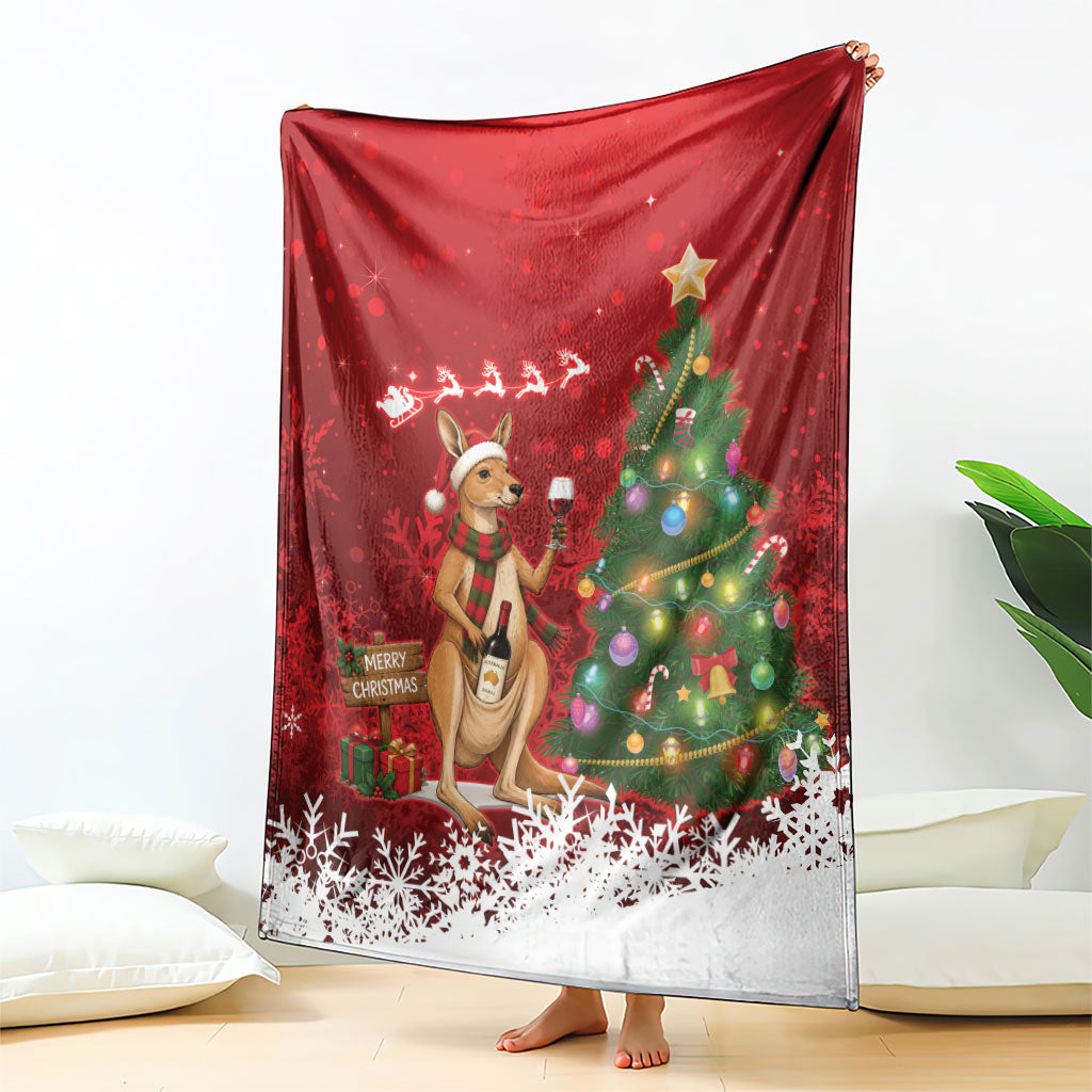 Australia Christmas In July Blanket Kangaroo Santa With Aussie Wine