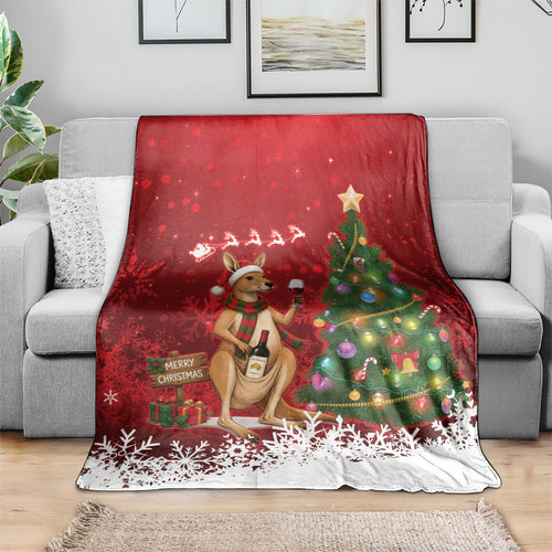 Australia Christmas In July Blanket Kangaroo Santa With Aussie Wine