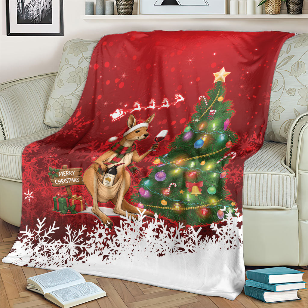 Australia Christmas In July Blanket Kangaroo Santa With Aussie Wine