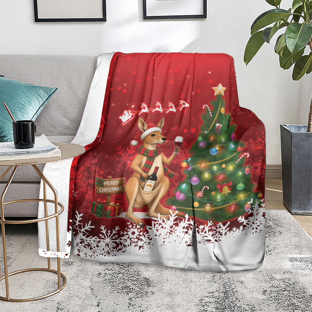 Australia Christmas In July Blanket Kangaroo Santa With Aussie Wine