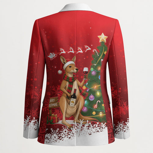 Australia Christmas In July Blazer Kangaroo Santa With Aussie Wine