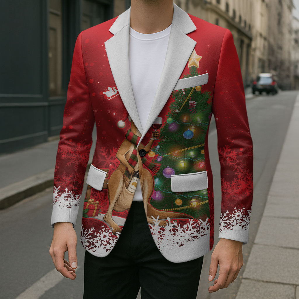 Australia Christmas In July Blazer Kangaroo Santa With Aussie Wine