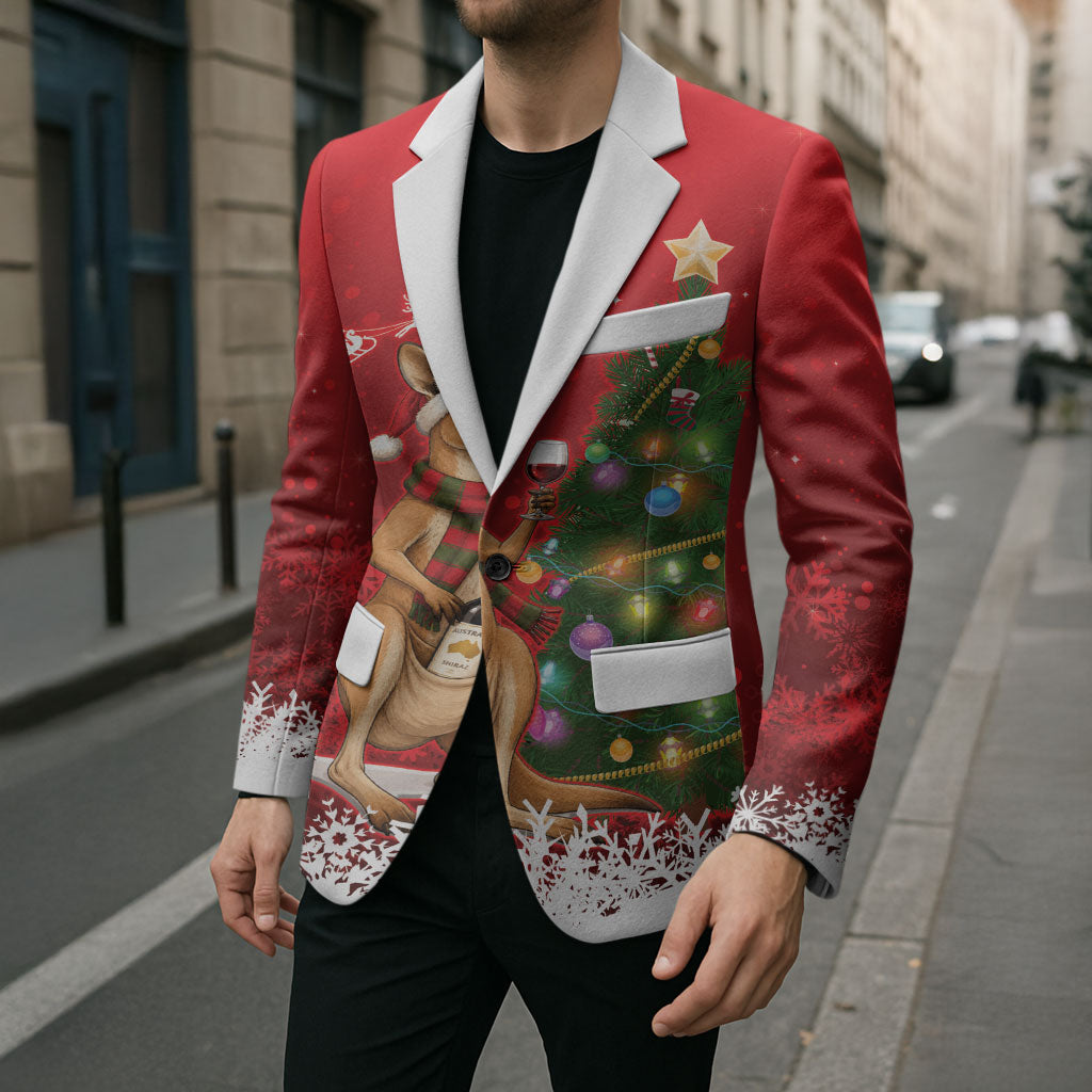 Australia Christmas In July Blazer Kangaroo Santa With Aussie Wine