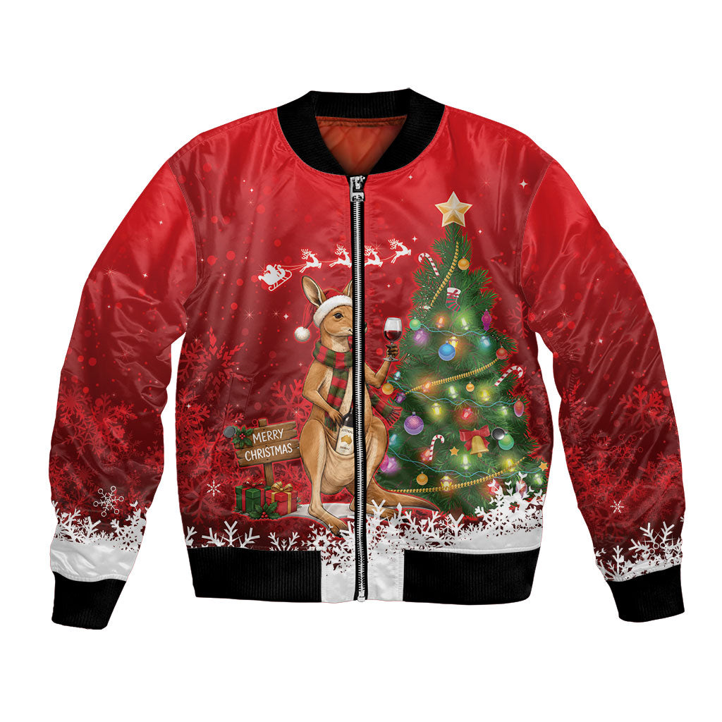 Australia Christmas In July Bomber Jacket Kangaroo Santa With Aussie Wine