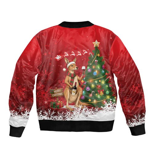 Australia Christmas In July Bomber Jacket Kangaroo Santa With Aussie Wine