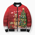 Australia Christmas In July Bomber Puffer Jacket Kangaroo Santa With Aussie Wine