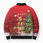 Australia Christmas In July Bomber Puffer Jacket Kangaroo Santa With Aussie Wine
