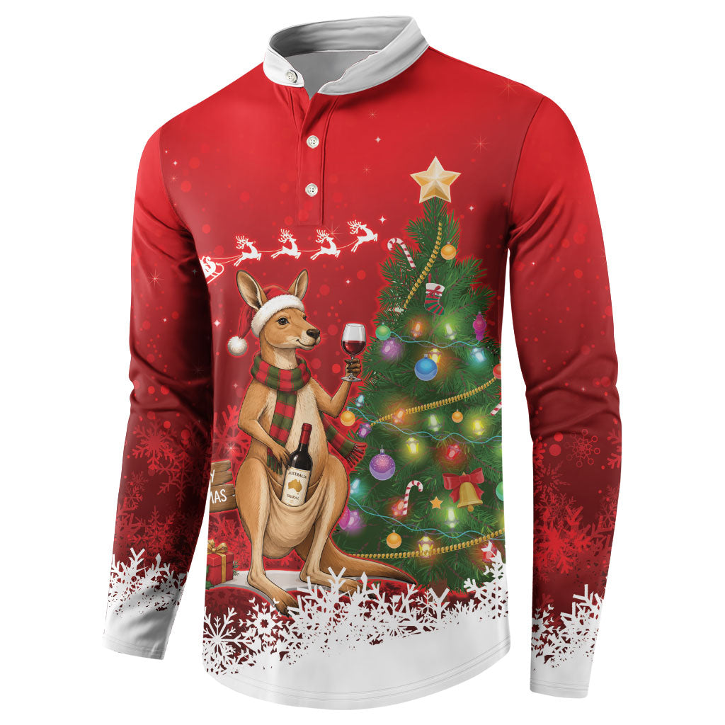 Australia Christmas In July Button Sweatshirt Kangaroo Santa With Aussie Wine