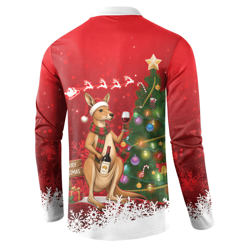 Australia Christmas In July Button Sweatshirt Kangaroo Santa With Aussie Wine