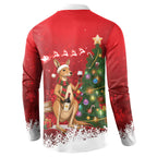Australia Christmas In July Button Sweatshirt Kangaroo Santa With Aussie Wine