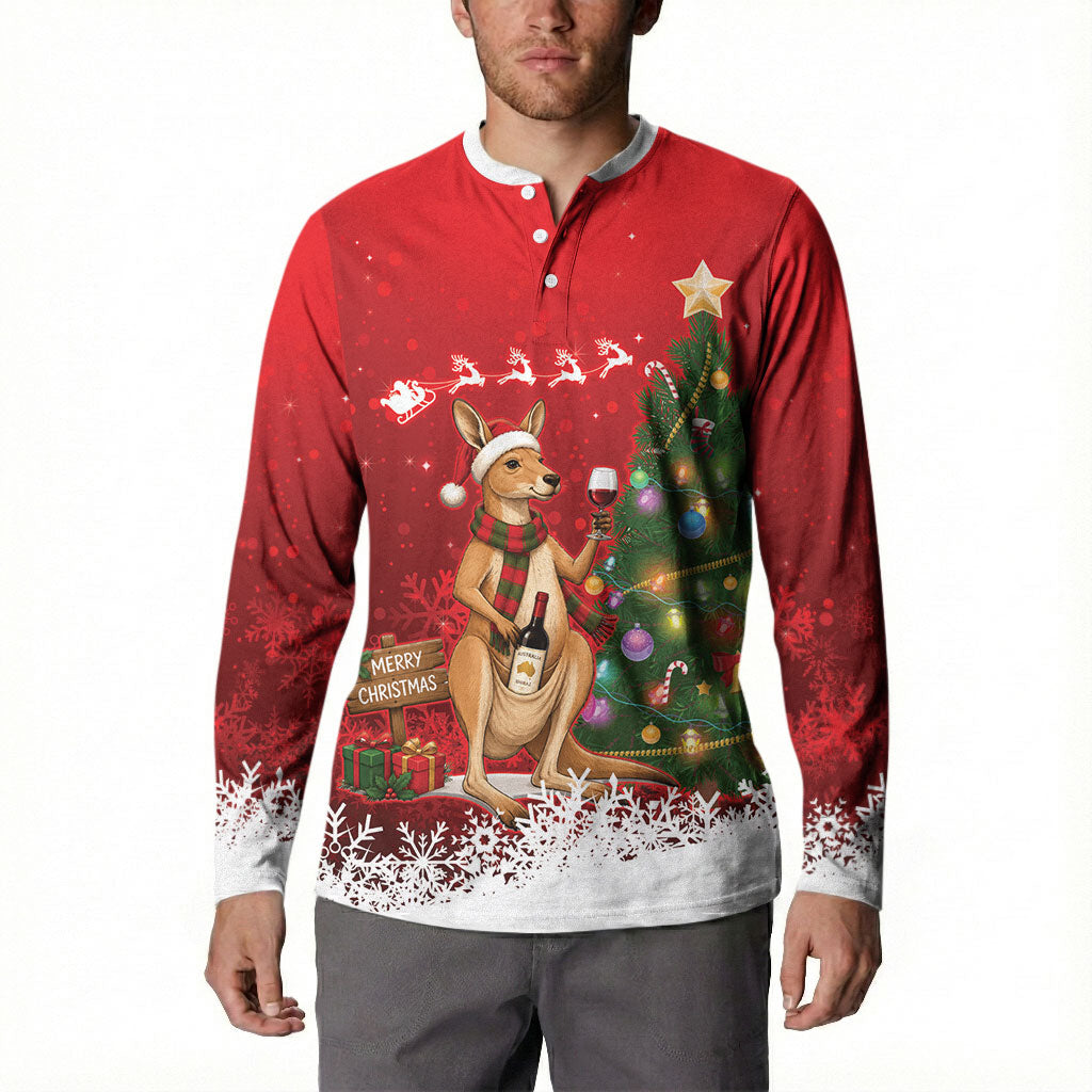 Australia Christmas In July Button Sweatshirt Kangaroo Santa With Aussie Wine