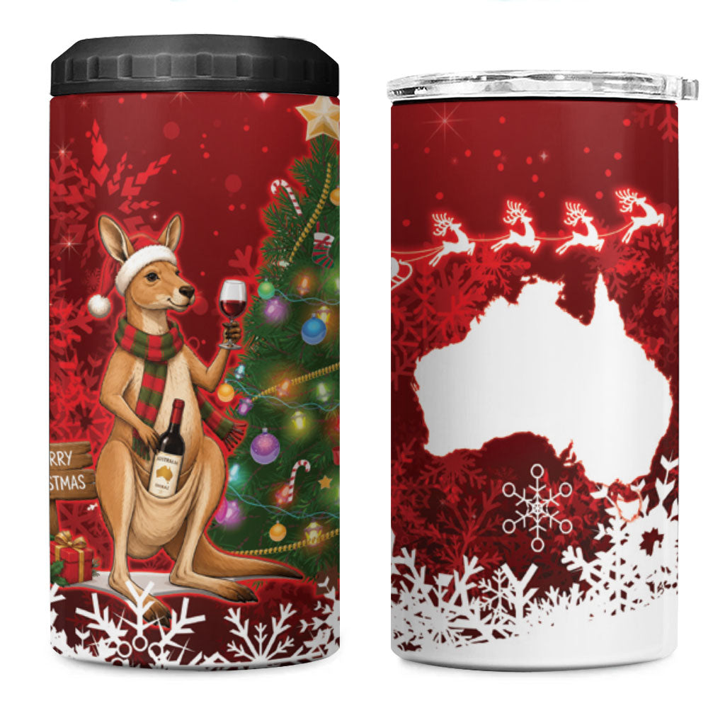 Australia Christmas In July 4 in 1 Can Cooler Tumbler Kangaroo Santa With Aussie Wine