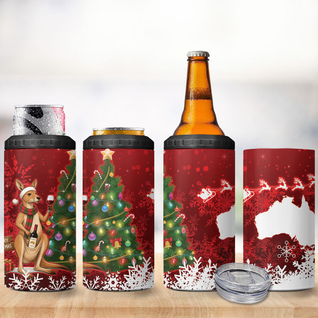Australia Christmas In July 4 in 1 Can Cooler Tumbler Kangaroo Santa With Aussie Wine