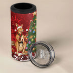 Australia Christmas In July 4 in 1 Can Cooler Tumbler Kangaroo Santa With Aussie Wine