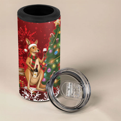 Australia Christmas In July 4 in 1 Can Cooler Tumbler Kangaroo Santa With Aussie Wine