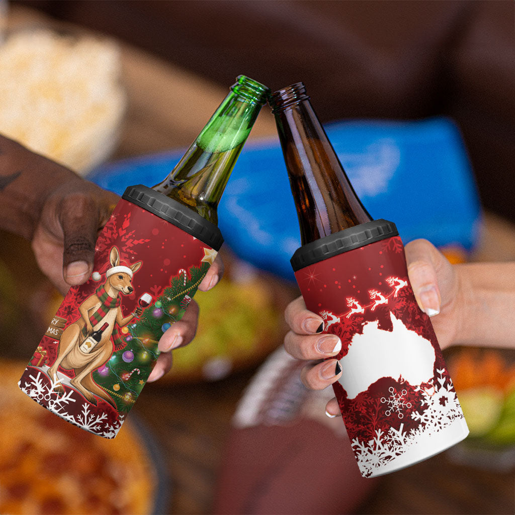 Australia Christmas In July 4 in 1 Can Cooler Tumbler Kangaroo Santa With Aussie Wine