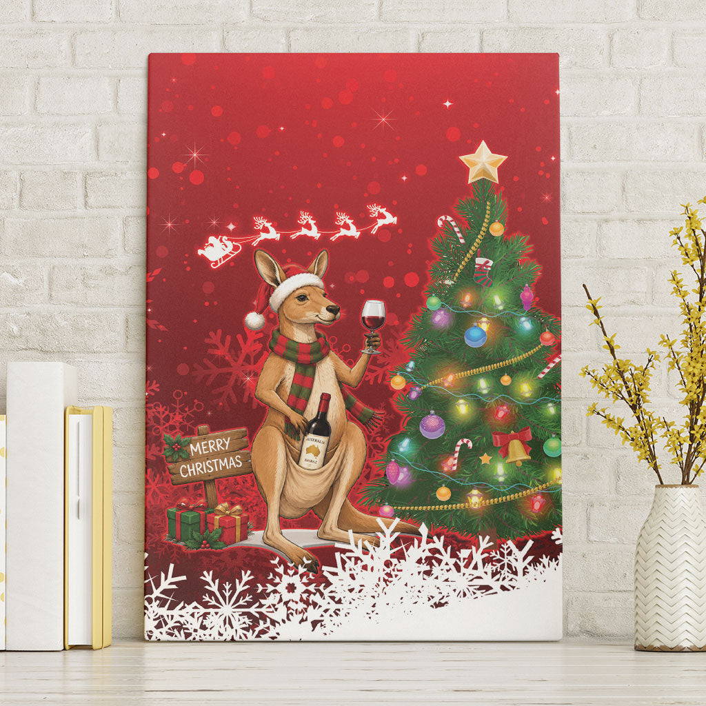 Australia Christmas In July Canvas Wall Art Kangaroo Santa With Aussie Wine