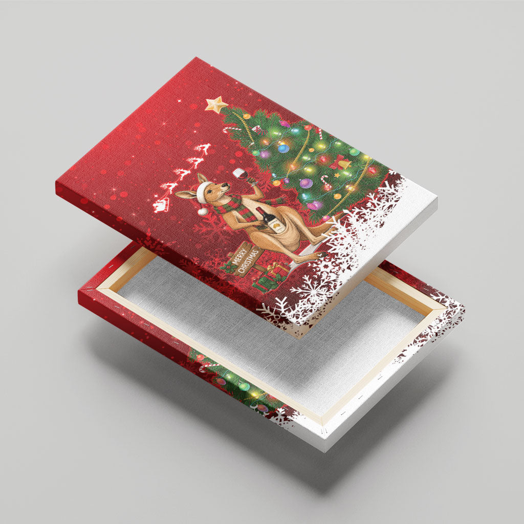 Australia Christmas In July Canvas Wall Art Kangaroo Santa With Aussie Wine