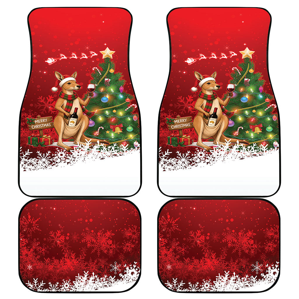 Australia Christmas In July Car Mats Kangaroo Santa With Aussie Wine
