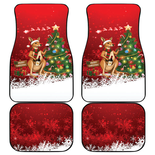 Australia Christmas In July Car Mats Kangaroo Santa With Aussie Wine