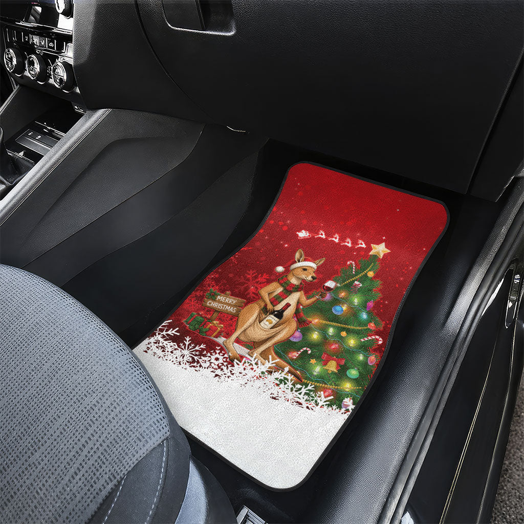Australia Christmas In July Car Mats Kangaroo Santa With Aussie Wine