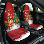 Australia Christmas In July Car Seat Cover Kangaroo Santa With Aussie Wine