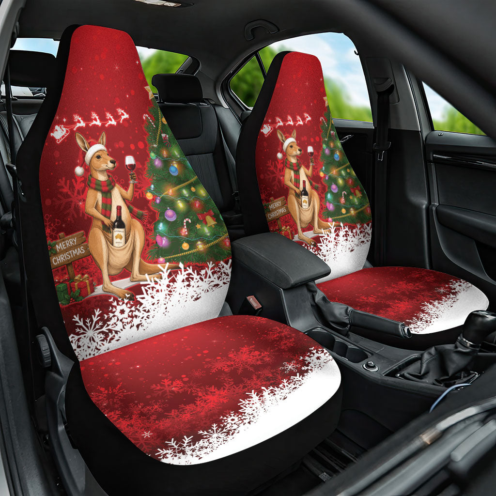 Australia Christmas In July Car Seat Cover Kangaroo Santa With Aussie Wine
