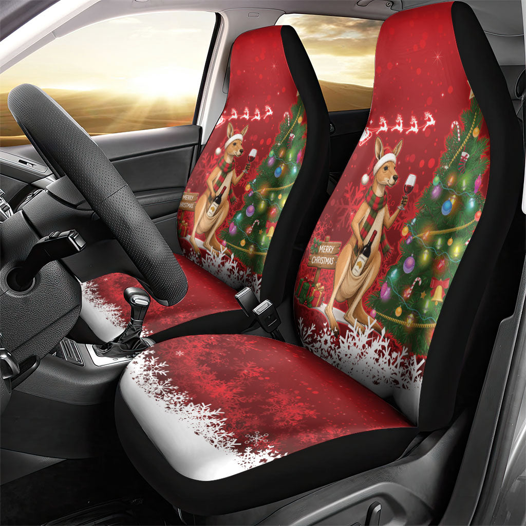 Australia Christmas In July Car Seat Cover Kangaroo Santa With Aussie Wine