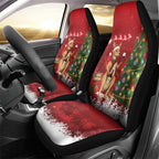 Australia Christmas In July Car Seat Cover Kangaroo Santa With Aussie Wine