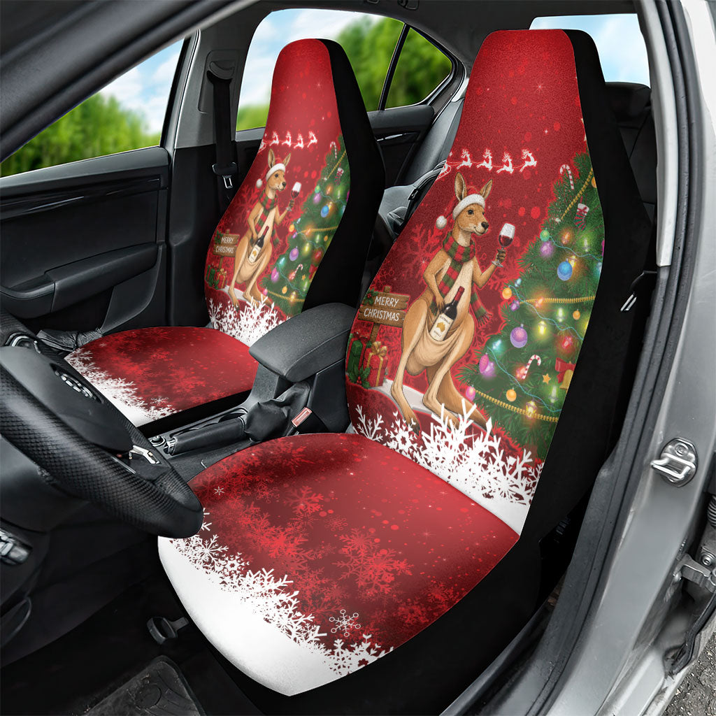 Australia Christmas In July Car Seat Cover Kangaroo Santa With Aussie Wine