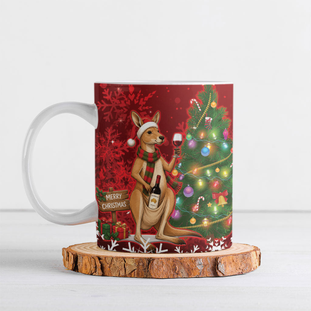 Australia Christmas In July Ceramic Mug Kangaroo Santa With Aussie Wine