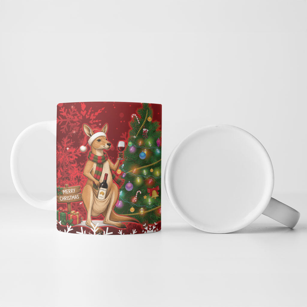Australia Christmas In July Ceramic Mug Kangaroo Santa With Aussie Wine
