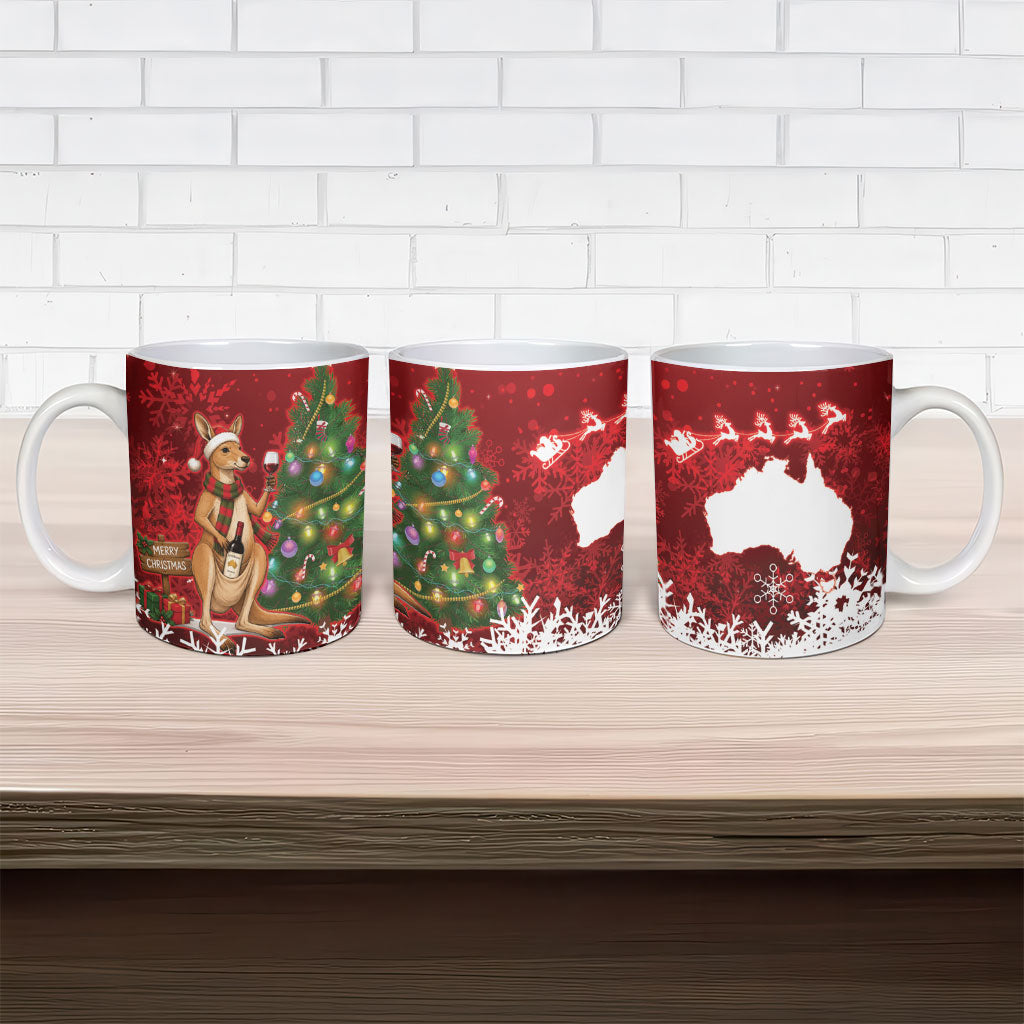 Australia Christmas In July Ceramic Mug Kangaroo Santa With Aussie Wine