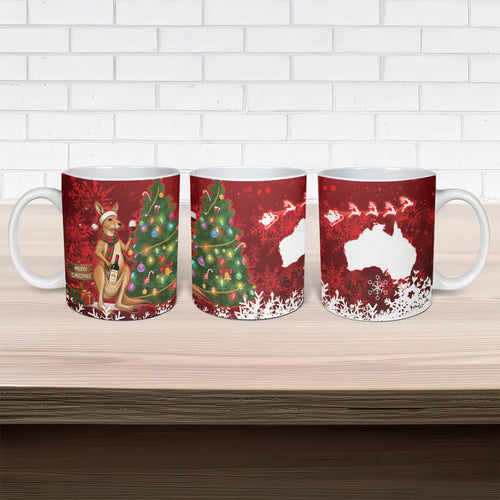 Australia Christmas In July Ceramic Mug Kangaroo Santa With Aussie Wine