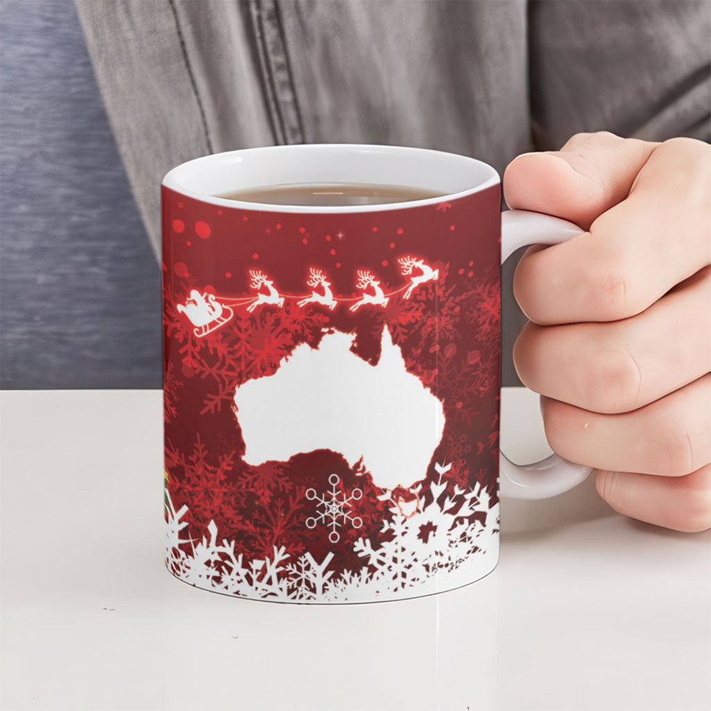 Australia Christmas In July Ceramic Mug Kangaroo Santa With Aussie Wine