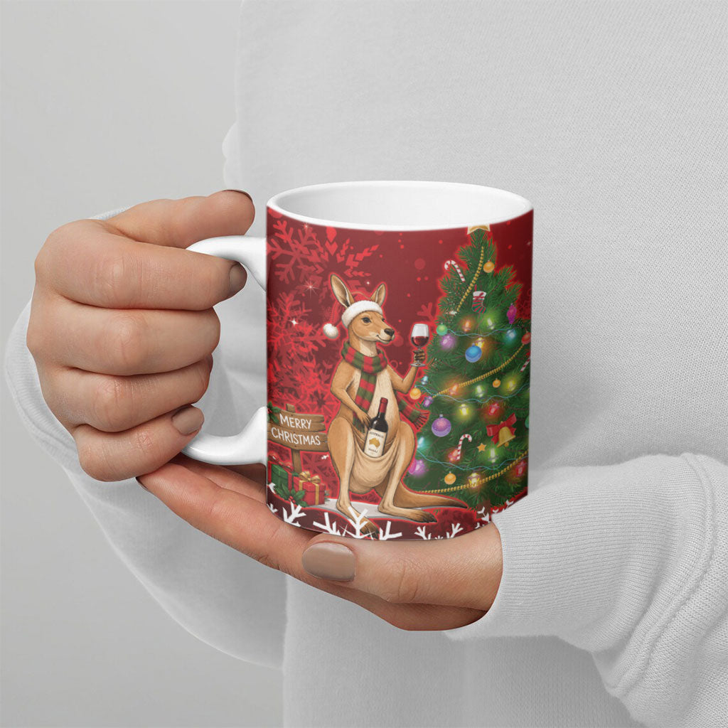 Australia Christmas In July Ceramic Mug Kangaroo Santa With Aussie Wine