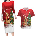 Australia Christmas In July Couples Matching Long Sleeve Bodycon Dress and Hawaiian Shirt Kangaroo Santa With Aussie Wine