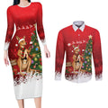 Australia Christmas In July Couples Matching Long Sleeve Bodycon Dress and Long Sleeve Button Shirt Kangaroo Santa With Aussie Wine