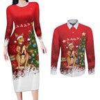 Australia Christmas In July Couples Matching Long Sleeve Bodycon Dress and Long Sleeve Button Shirt Kangaroo Santa With Aussie Wine