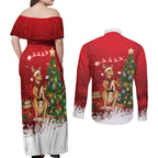 Australia Christmas In July Couples Matching Off Shoulder Maxi Dress and Long Sleeve Button Shirt Kangaroo Santa With Aussie Wine