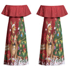 Australia Christmas In July Couples Matching Off Shoulder Maxi Dress and Long Sleeve Button Shirt Kangaroo Santa With Aussie Wine LT14