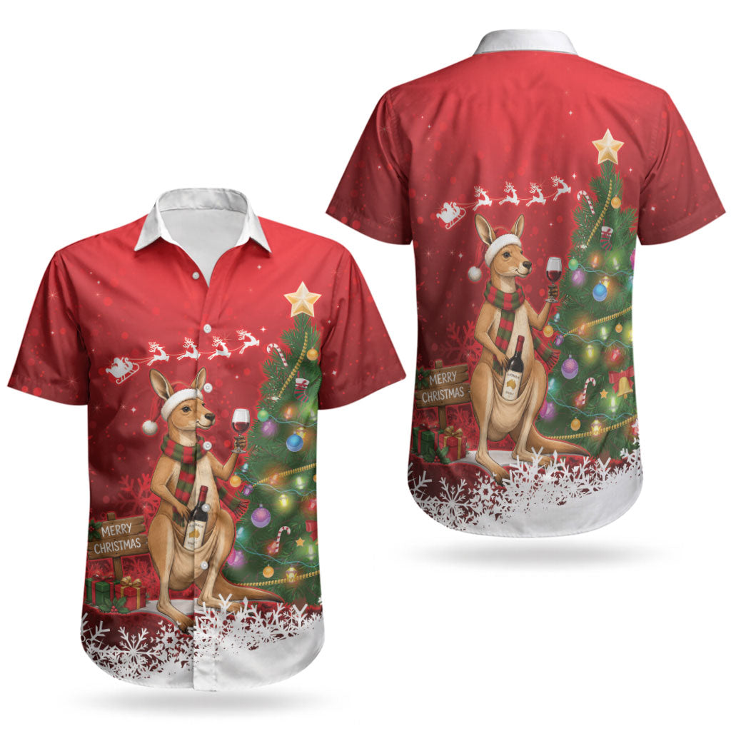 Australia Christmas In July Couples Matching Off Shoulder Short Dress and Hawaiian Shirt Kangaroo Santa With Aussie Wine LT14