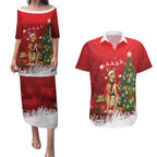 Australia Christmas In July Couples Matching Puletasi and Hawaiian Shirt Kangaroo Santa With Aussie Wine