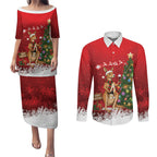 Australia Christmas In July Couples Matching Puletasi and Long Sleeve Button Shirt Kangaroo Santa With Aussie Wine