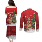 Australia Christmas In July Couples Matching Puletasi and Long Sleeve Button Shirt Kangaroo Santa With Aussie Wine