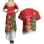 Australia Christmas In July Couples Matching Summer Maxi Dress and Hawaiian Shirt Kangaroo Santa With Aussie Wine