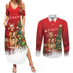 Australia Christmas In July Couples Matching Summer Maxi Dress and Long Sleeve Button Shirt Kangaroo Santa With Aussie Wine