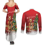 Australia Christmas In July Couples Matching Summer Maxi Dress and Long Sleeve Button Shirt Kangaroo Santa With Aussie Wine