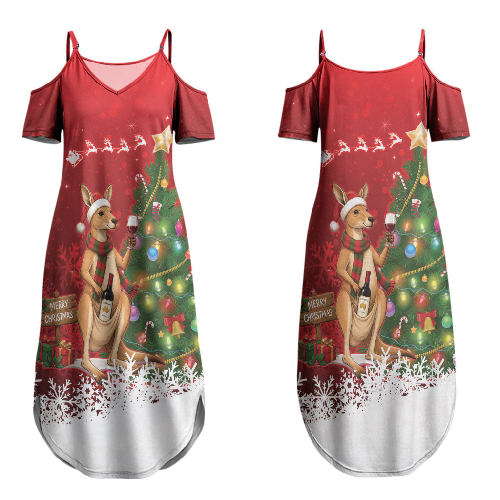 Australia Christmas In July Couples Matching Summer Maxi Dress and Long Sleeve Button Shirt Kangaroo Santa With Aussie Wine LT14